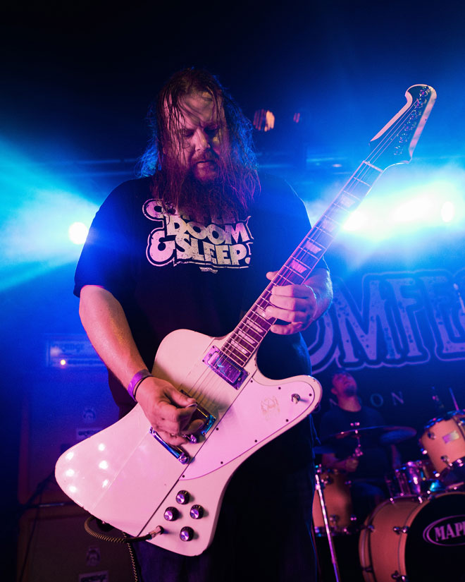 Low angle view of Greenleaf guitarist performing in London