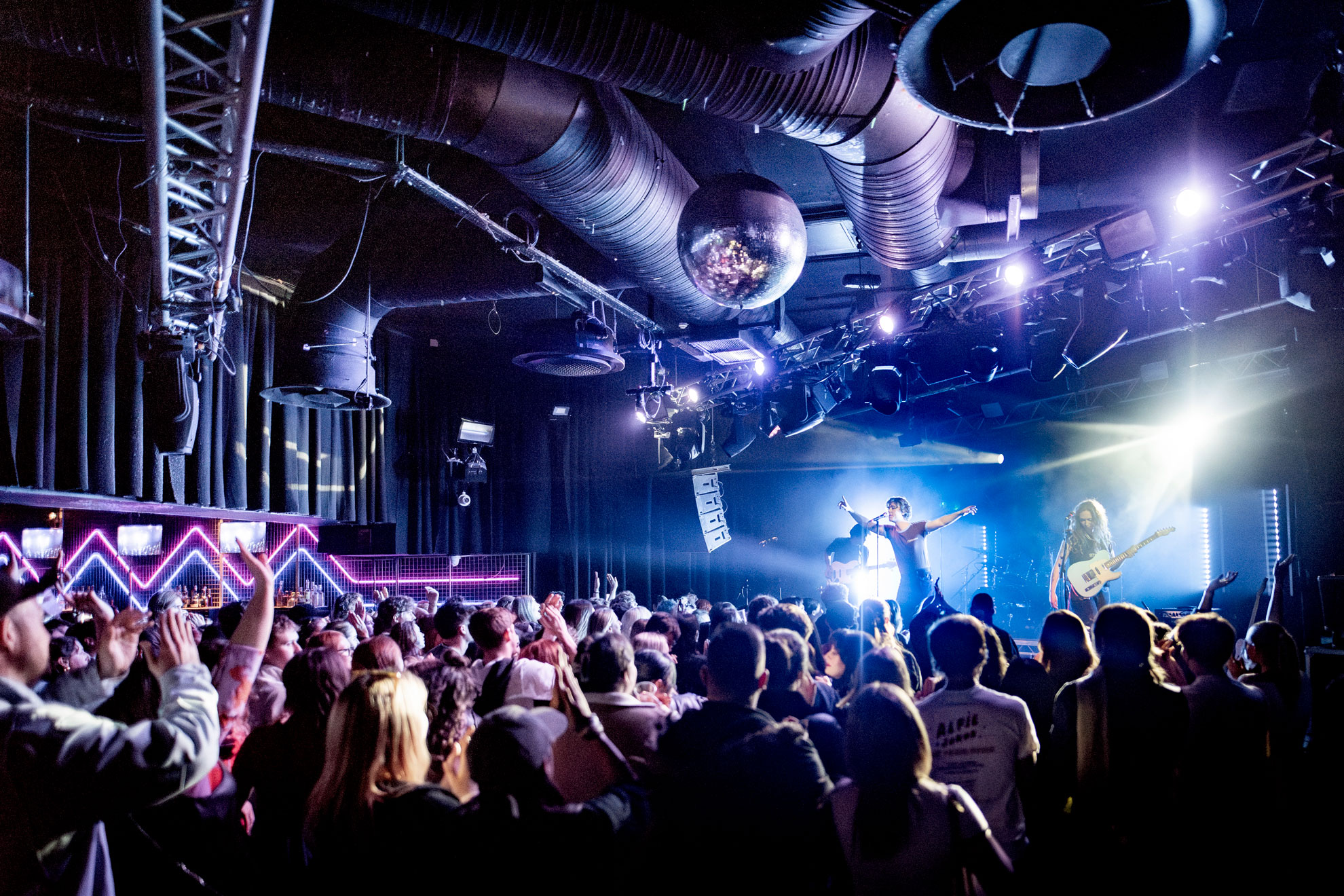 View of the crowd and stage at singer songwriter Alfie Jukes performance at Chalk in Brighton 
