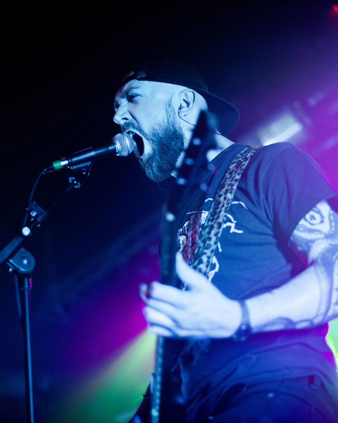 Guitarist vocalist from Acid Throne performing in London