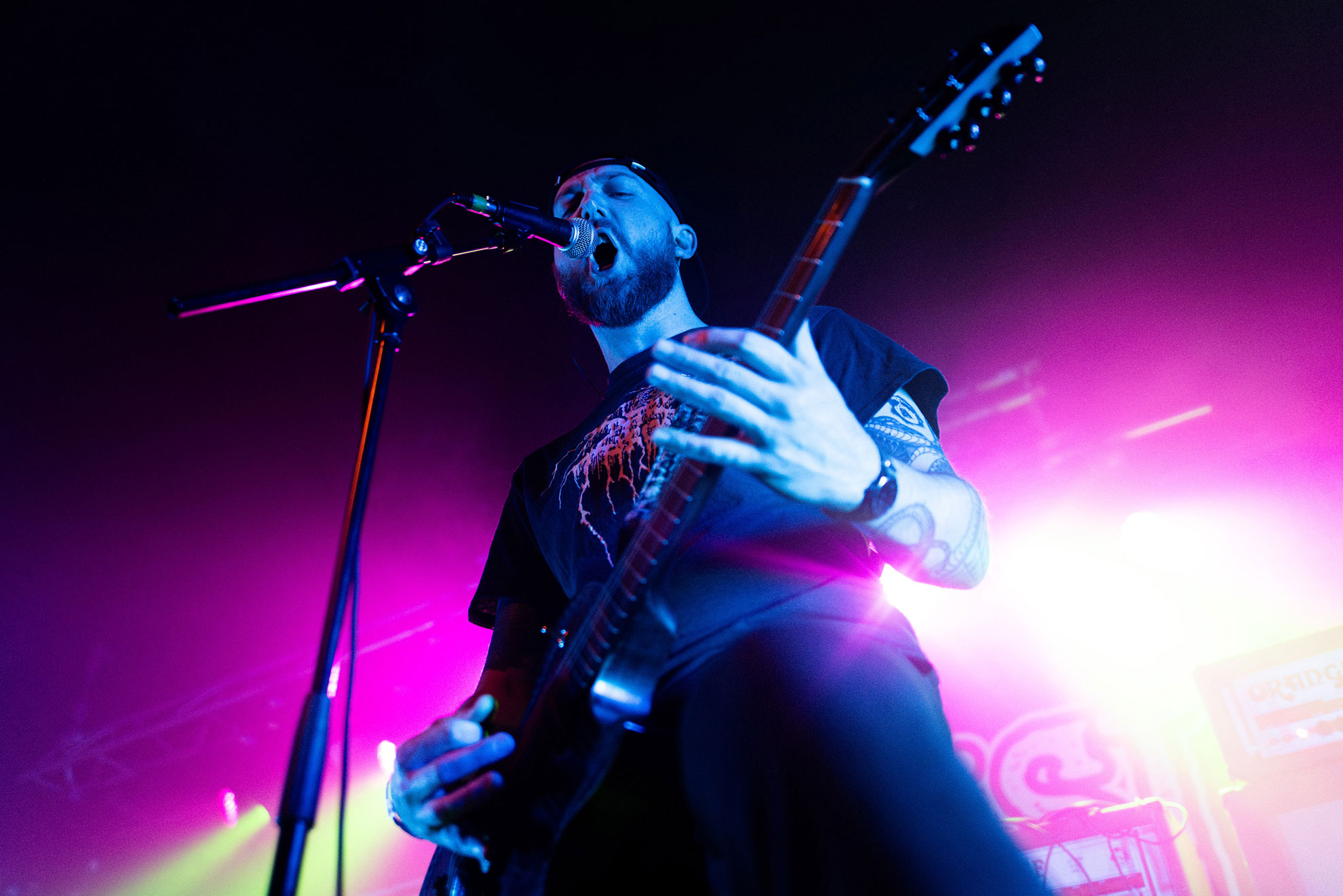 Guitarist vocalist from Acid Throne performing in London