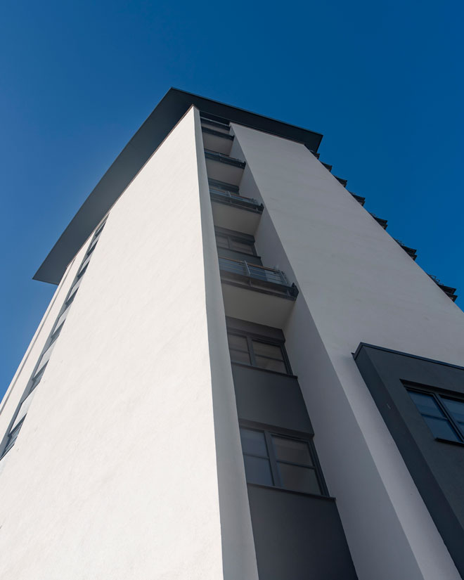 Dramatic angle of a modern apartment block