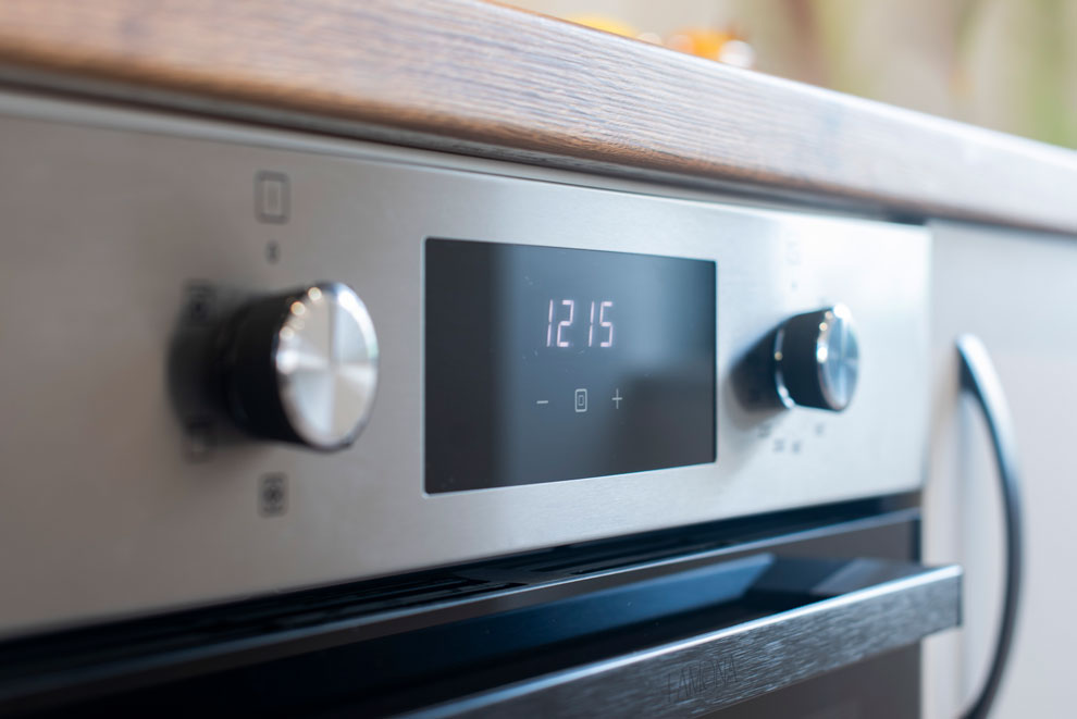 Close up of a sleek modern oven 