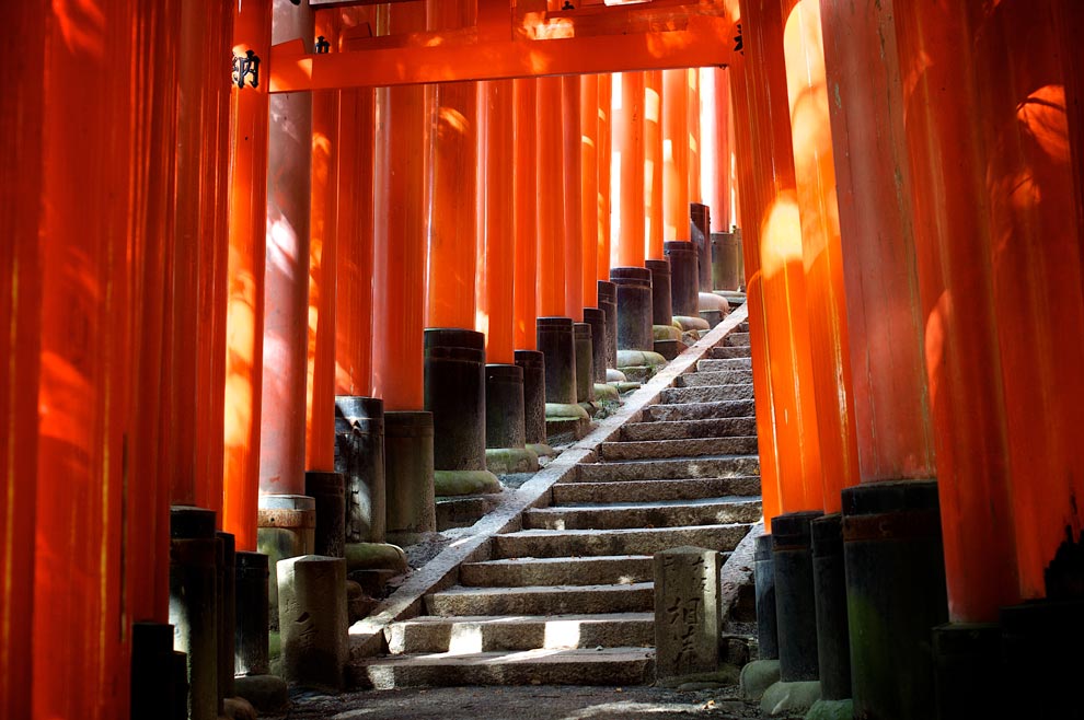 Torii gates at Senbon Torii in Kyoto, Japan 