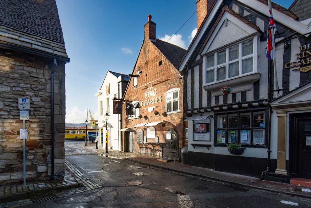 Morning light after a rain shower, catching buildings just off Poole harbour front