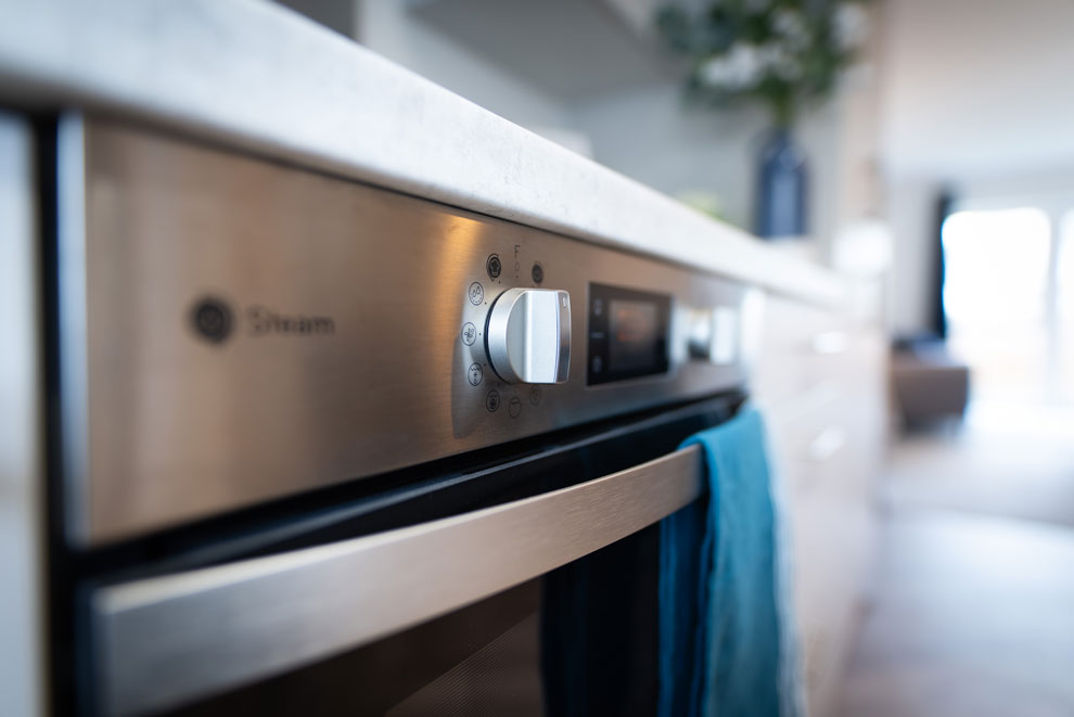 Close up of a sleek modern oven 